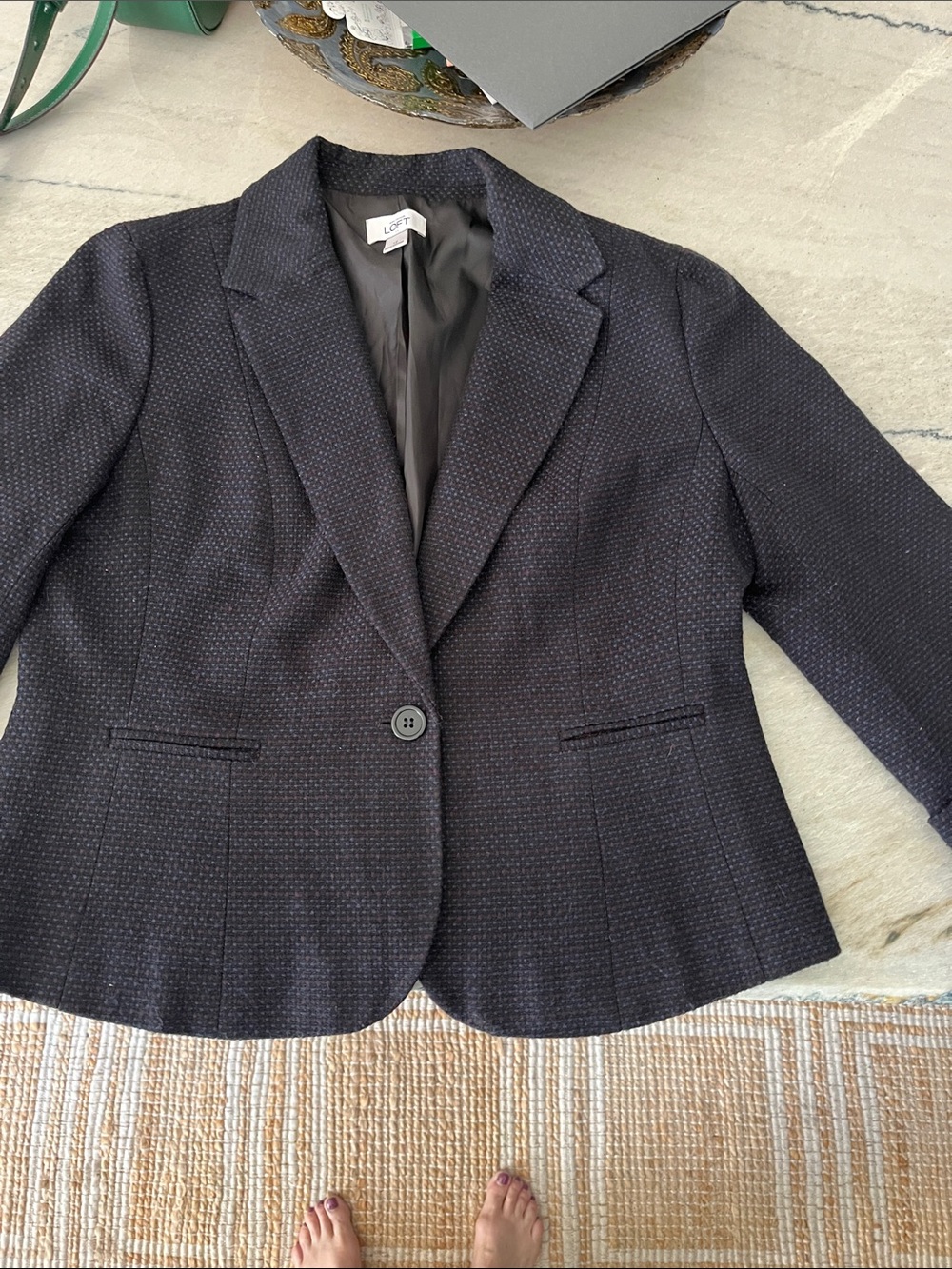 LOFT Black Textured Single-Button Blazer